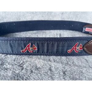 Vineyard Vines Atlanta Braves MLB Canvas Leather Belt Navy Blue Mens Size 30
